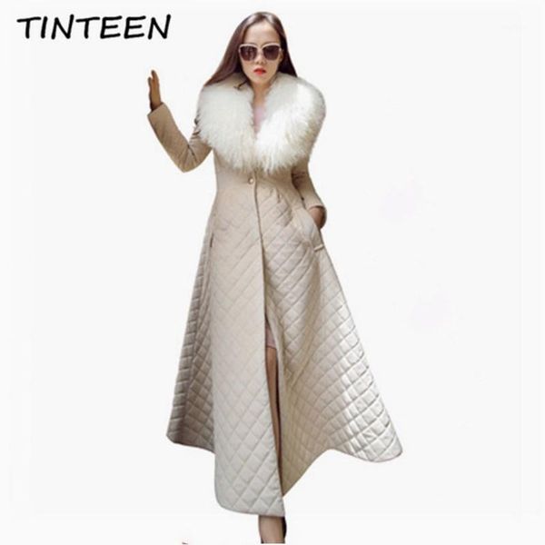 

tinteen 2019 fashion long winter coat women real wool collar jacket women slim warm parka female plus size 2xl coats gc6641, Black