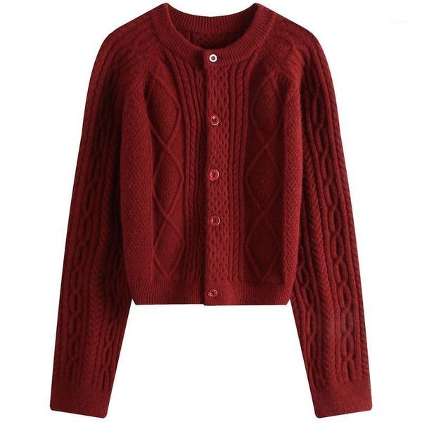 

autumn winter korean short twist sweater women loose outer wear knitted cardigan women thickening winter clothes1, White