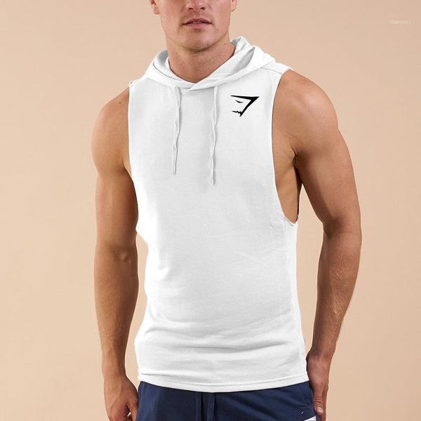 

fashion men's fitness sweatshirts 2018 drawstring slim fit fitted summer men sleeveless solid tank hoodie1, Black