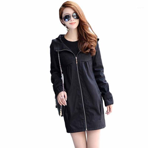 

new fashion plus size 7xl hooded trench coat women 2020 spring autumn cotton windbreaker female casual long outerwear g1771, Tan;black