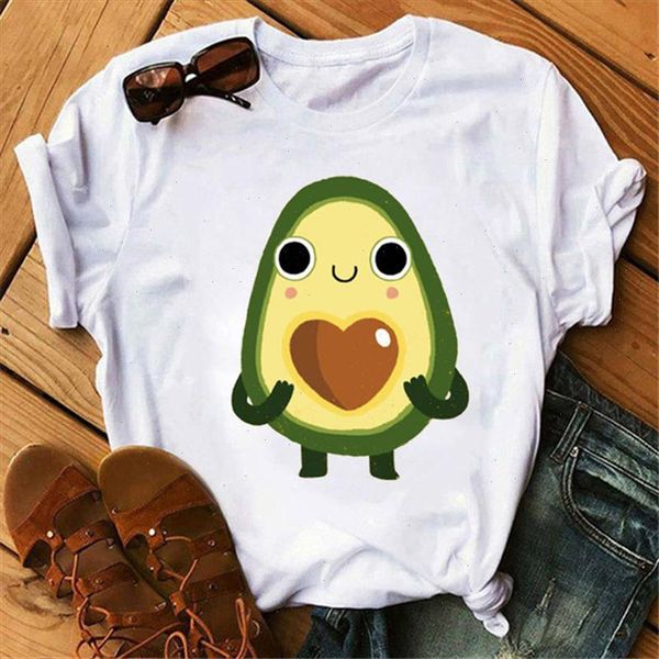 

kawaii cartoon avocado t shirt women casual avocado graphic female tee summer short sleeve women t shirts, White