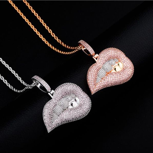 

hip hop teeth bite lips pendant necklace for men western luxury necklace stainless steel cuban chains, Golden