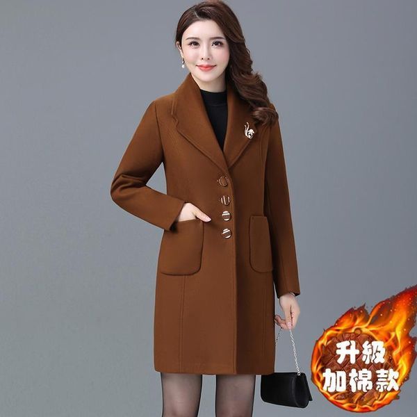 

winter large size woolen coat new thickened fashion slim mid-long solid color coat temperament professional women's clothing, Black