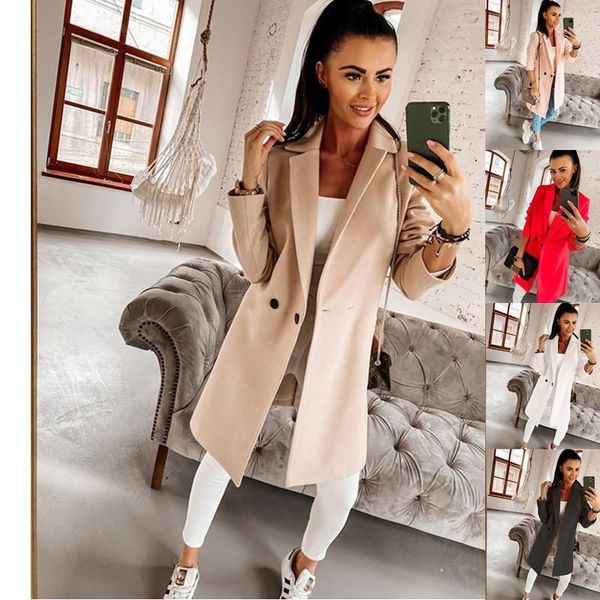 

autumn and winter simple suit collar long sleeve button slim coat women's clothing1, Black