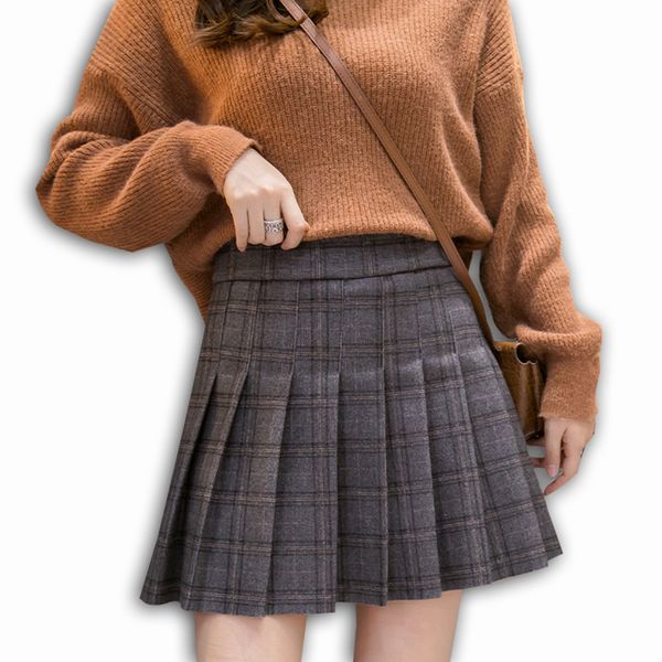 

2020 natural waist a-line classic s-xl thick sweater girls fashion women's skirt female short autumn pleated plaid mini skirts y1214, Black