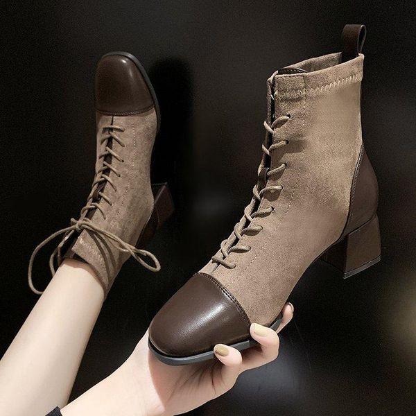 

женские сапоги осень рок обувь женщина boots-женщины роскошная пинетки дамы круглый toe низкие каблуки пинетки зимние, Black