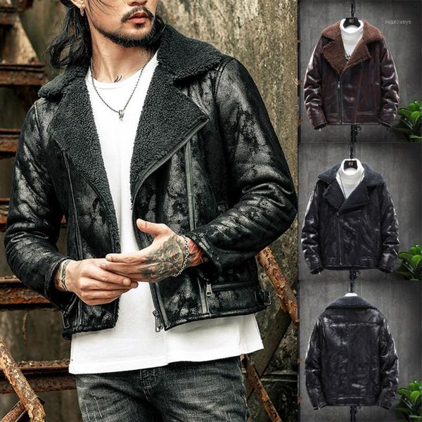 

new style for men in autumn winter men bomber jacket hip hop patch designs fashion suede leather solid thickened coat #cl31, Black