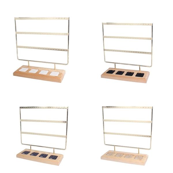 

holes wooden earrings jewelry organizer display stand 3 tier, Pink;blue