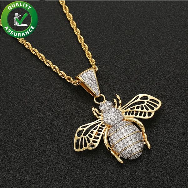 

mens iced out hip hop chain pendants luxury designer necklace hiphop jewelry mens gold chain pendants diamond bling bee rapper accessories, Silver