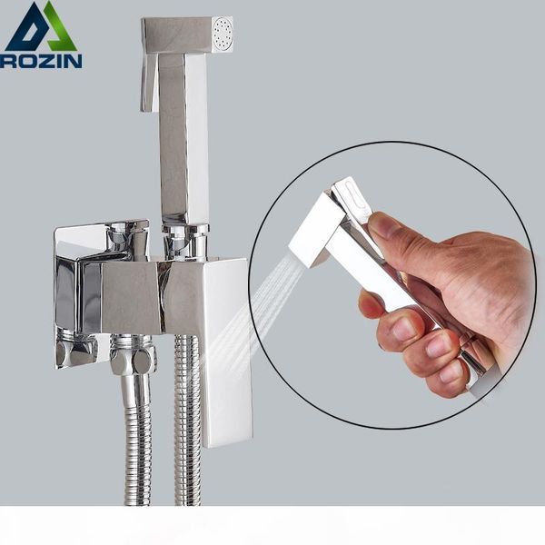 

brass chrome bidet faucet shower tap washer mixer cold & muslim ducha higienica water mixer crane square shower spray head
