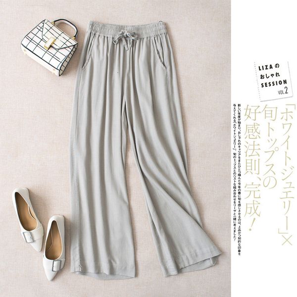 

2021 new new fashionable of quality cotton and hemp summer casual female broad leg pants high elastic waistband f1jq, Black;white