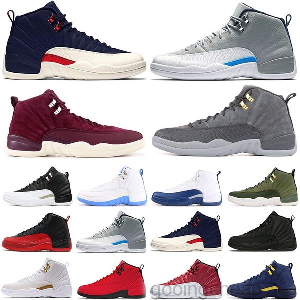 

jumpman 12 university gold 12s men basketballs shoes indigo reverse flu game black dark concord bulls platform mens trainers sports j4-d