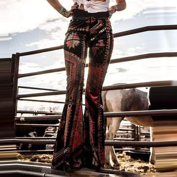 

fashion women pants flared legged bell bottom skinny boho floral print pants stretch high waist boot cut pants, Black;white