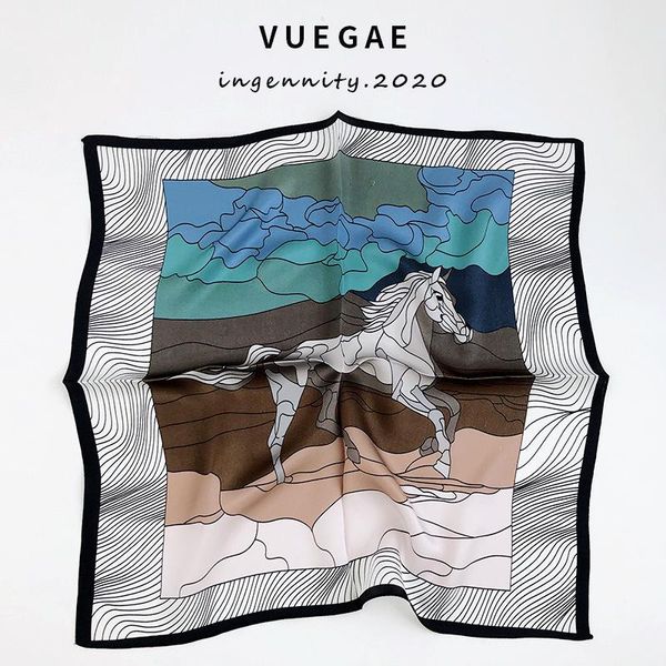 

2021 new women hijab winter 100% silk scarf small square scarves brand women's neck bandana poncho foulard femme, Blue;gray