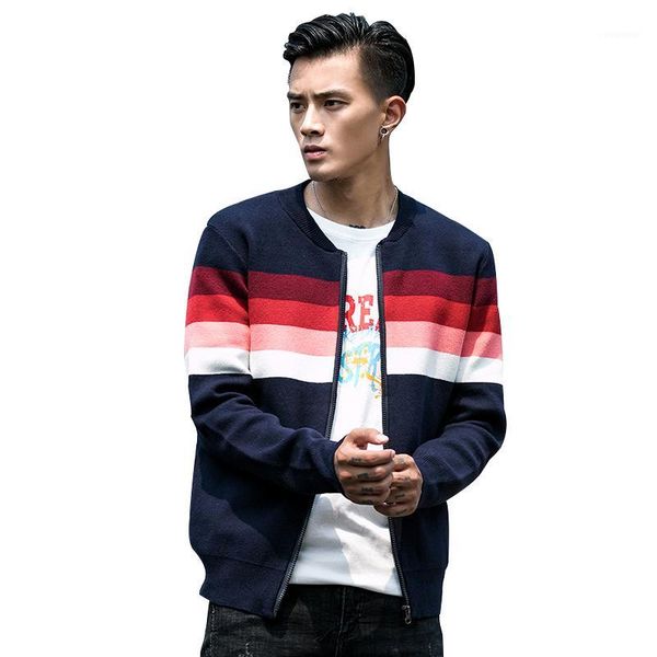 

2019 new fashion sweatercoat for men's patchwork knit coat full sleeve zipper casual cardigan1, White;black