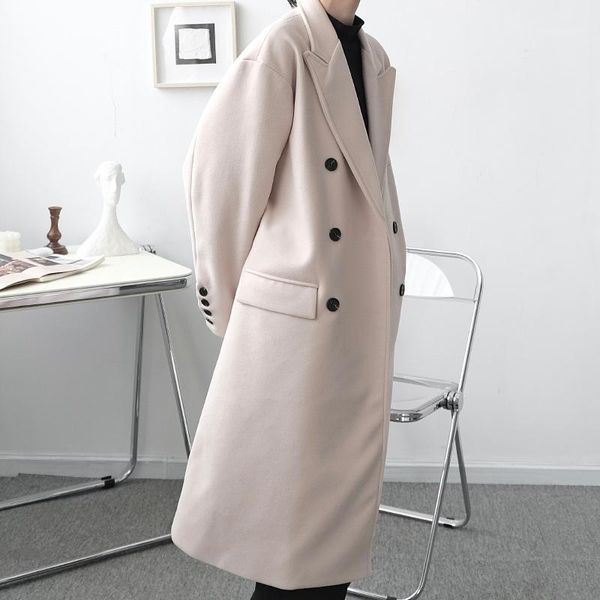 

mixcubic 2020 winter england style retro woolen jackets coat men casual loose double breasted wool coats men,s-xl1, Black