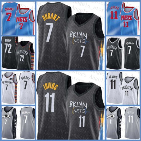 

kevin mens 7 durant kyrie 72 biggie 11 irving ncaa brooklyn net 2020 2021 new basketball jersey net brown, Black;red