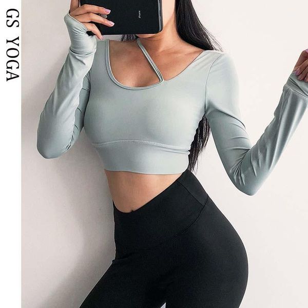 

yoga outfits women's crop gym workout running sports fitness long sleeve women shirt with removable pads1, White;red