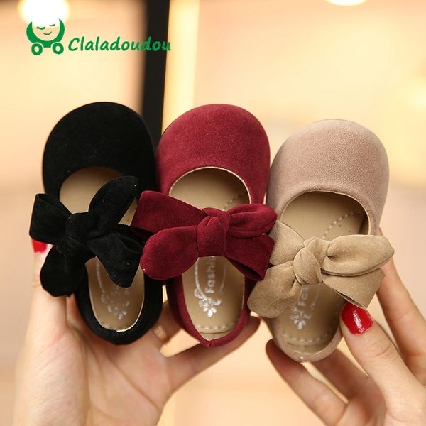 Claladoudou 11.5-15. Toddler preto camurça grande bowtie princesa vermelho bebê meninas dança bege infantil sapatos lj201027