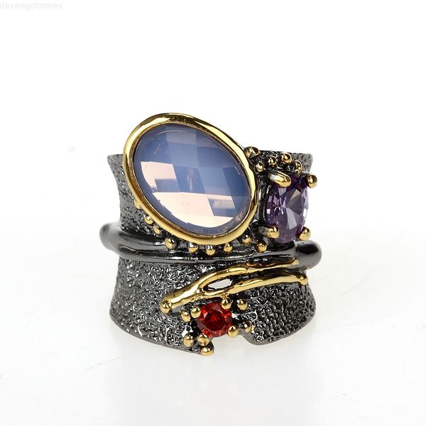 

look dreamcarnival 1989 wedding new arrival ring binding for women black gold color with pink purple zirconia wholesale, Silver
