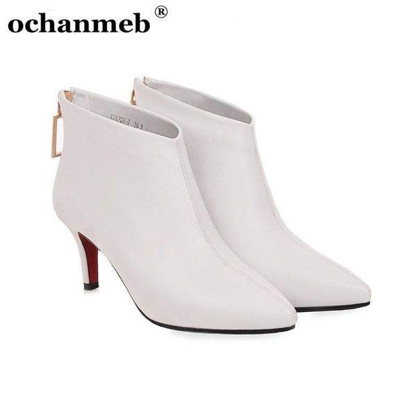 

ochanmeb pu кожаные пинетки для женщин маленький размер 33-43 заостренные носки ботильоны белые красные туфли обувь ботины mujer 2020, Black