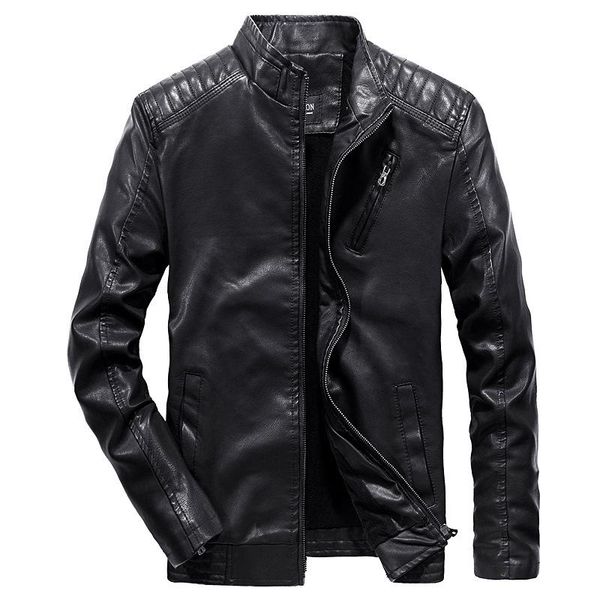 

2020 autumn new fashion stand collar chaqueta cuero moto, Black