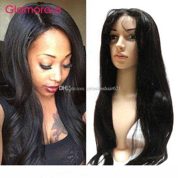 

glamorous human hair full lace wig brazilian body wave straight 18 20 22 24 26 28 30inches silk lace front hair wigs, Black