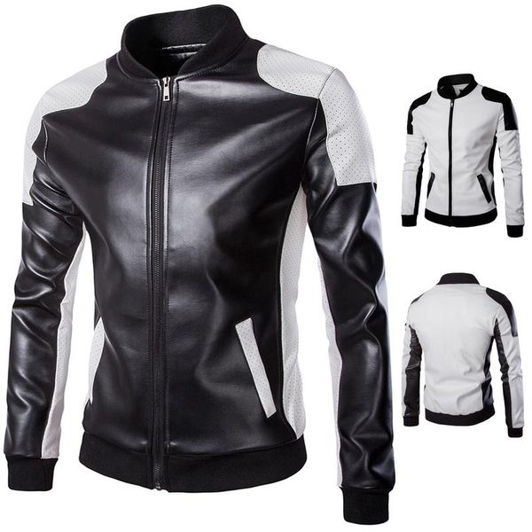 

vogue nice autumn men stand collar warm jacket black and white stitching big yard leather coat windbreaker men jackets clothes, Black;brown