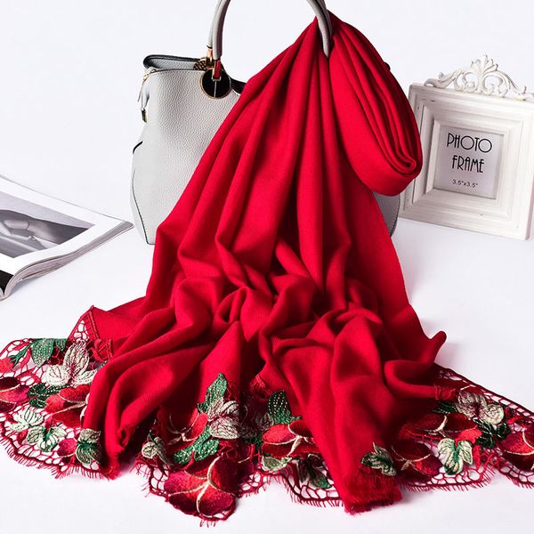 

женский 100% чистый шерстяной платок вышитые теплые вишневые шали и обертки для кашемировых женщин невесты зимние шарфы w7iv, Blue;gray