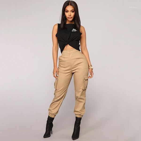

autumn new women ankle trousers solid color pockets streetwear fashion overalls women loose cropped pants1, Black;white