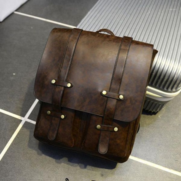 

pu leather men shoulder bag vintage laprucksack travel school backpack1