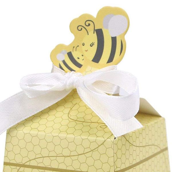 

50pcs/lot cute shower favor cartoon honey bee paper candy box adorable kids birthday party newborn baby gifts decor