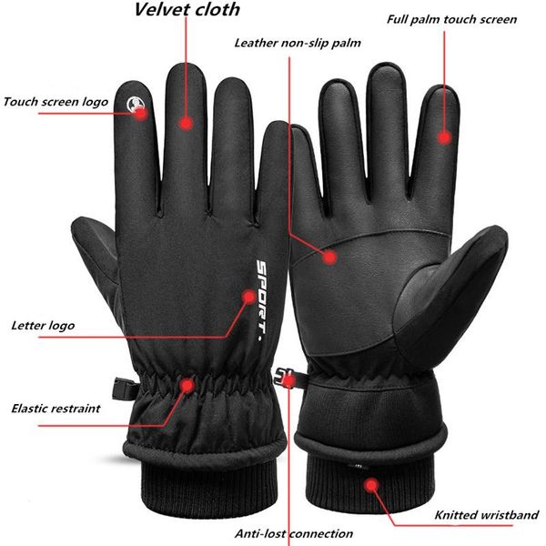 

ski gloves men's waterproof and cold proof plus velvet thickening outdoor sports warm winter riding gloves windproof bbyfyq, Black