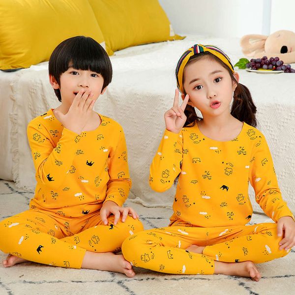 

winter children's thermal underwear set with ffy seamls cartoon round neck cloth autumn pants baby pajamas, Blue;red