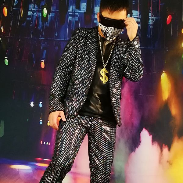 

2020 super custom bright silver dot fresh suit boat stage singer dj traje hairdresser men's suits for marriage 0ovm, White;black
