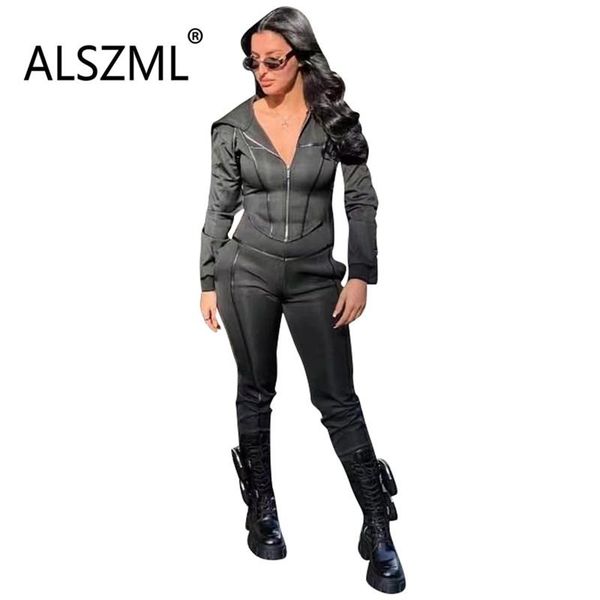 

all black zipper long sleeve crop and leggings 2 pieces set high street chic lady fashion women tracksuits, Gray