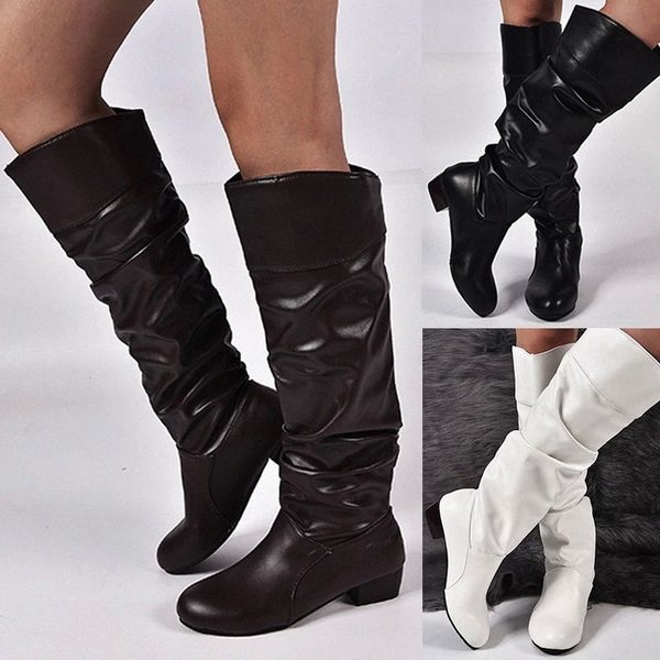 

over the knee boots women pu elastic boots female round toe shoes concise flat shoes autumn winter 2020 plus size 43 #8y1y, Black