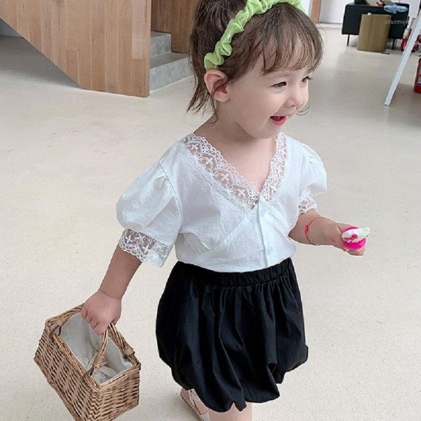 

clothing sets baby girl summer set white lace backless t-shirt+shorts toddlers children fashion princess suits kids clothes 2-7age1