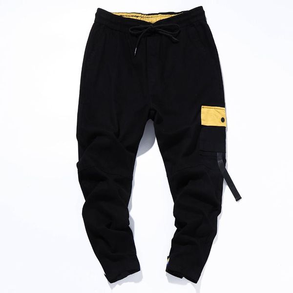 

men's elastic waist multi-pocket overalls pants man casual black cotton loose cargo pant long trousers large size harem pants