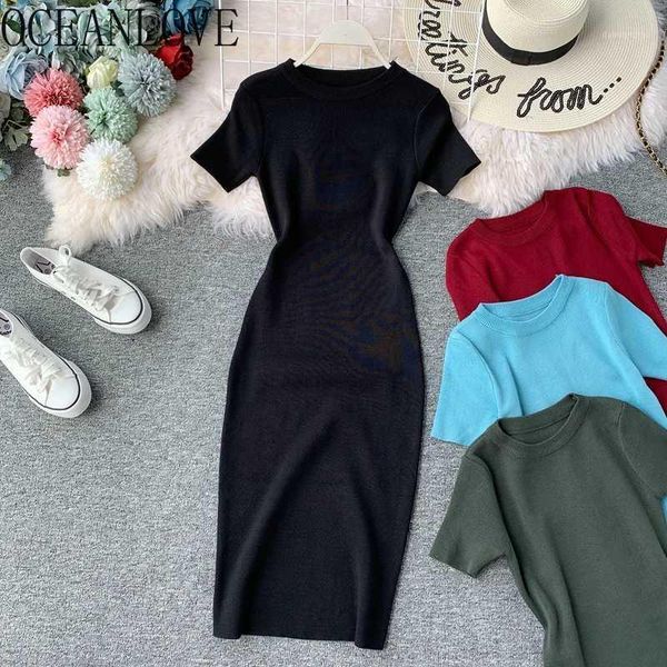 

oceanlove dress women solid bodycon short sleeve summer mini dresses o-neck knitting stretch retro high waist vestido 123501, Black;gray