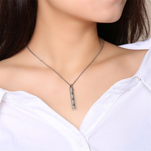

women cremation print cylinder urn necklace for pet memorial dog stainless steel jewelry