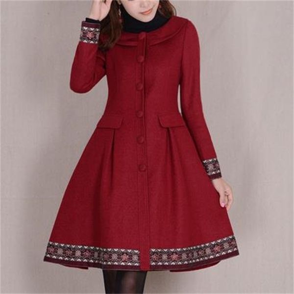 

fashion women winter coat single breasted elegant vintage overcoat long sleeve slim wool jackets y1120, Black