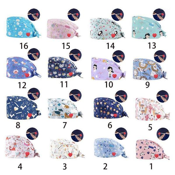 

scrub cap heart button mask holder cartoon bouffant cap1, Blue;gray
