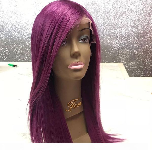 

lace front silky straight purpple wig human hair wigs for women pre plucked human hair wig linman, Black;brown