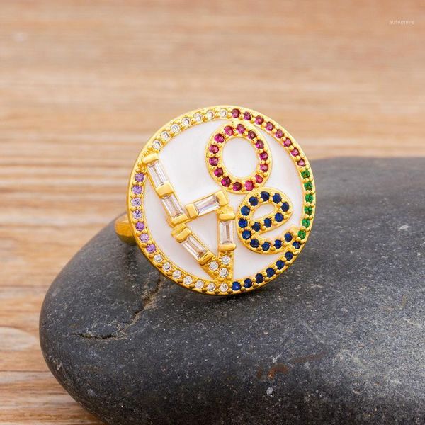 

round shape love letter rings 3 colors choice copper cz adjustable ring fine wedding anniversary jewelry1, Golden;silver