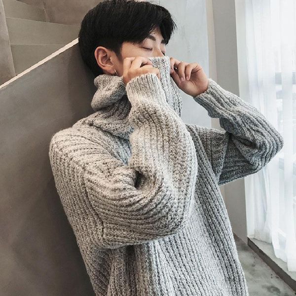 

korean style man sweaters casual loose winter pullover turtleneck knitted oversized man sweaters pull hiver men's clothing db60m, White;black