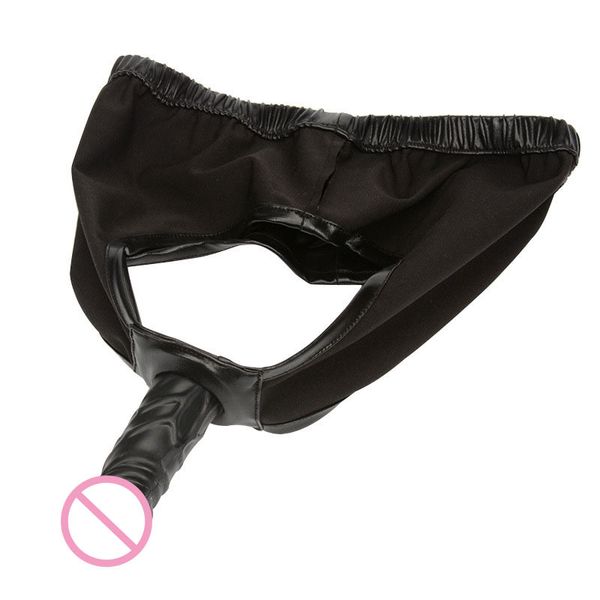 Calcinha de Couro Massagem com Anal Dildo Penis Plug Faux Leather Latex para Mulher Homens Masturbação Underwear Calcinha Corracha Chastity Belt Brinquedo