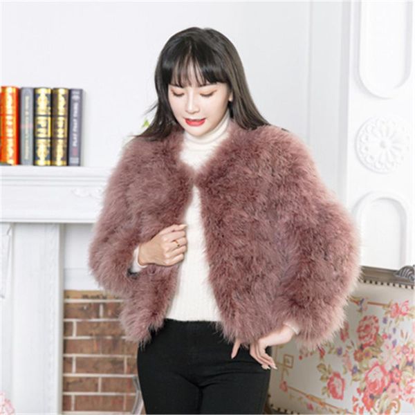 

2020 new winter ostrich turkey women's fur coat casual slim female fur jackets long sleeve trendy lady femme mujer, Black