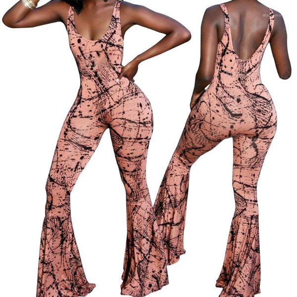 

2018 women flare jumpsuits fashion nightclub sling print plus size jumpsuit spring autumn women clothes 6 sizes1, Black;white