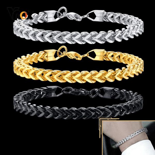 

vnox foxtail chain bracelet for men,oxidized vintage antique franco wristaband,square cuban chain,casual cool punk jewelry gift, Black